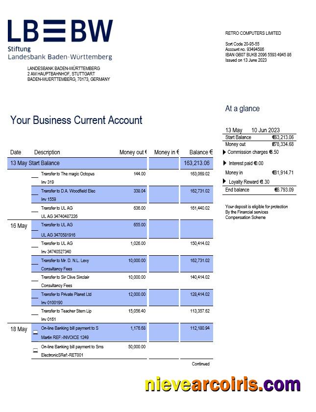 Landesbank Baden-Württemberg enterprise account statement